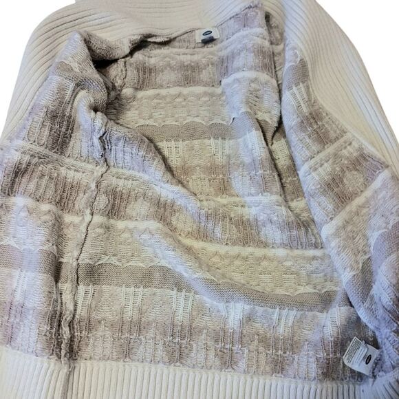 OLD NAVY Fair Isle Shawl Collar Cardi Sweater Cotton Duster Ivory Taupe Size S - Picture 8 of 11